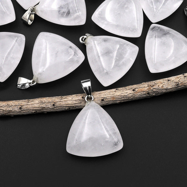 Natural Gemstone Puffy Triangle Pendant Rock Quartz Crystal