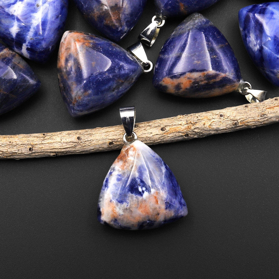 Natural Gemstone Puffy Triangle Pendant Sodalite A3