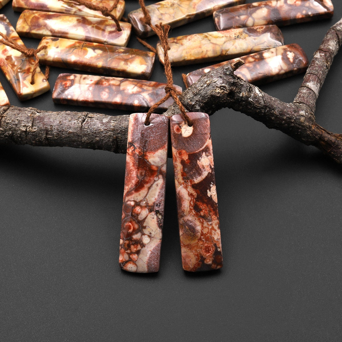 Natural Bird's Eye Rhyolite Rectangle Earrings Drilled Matched Gemston ...