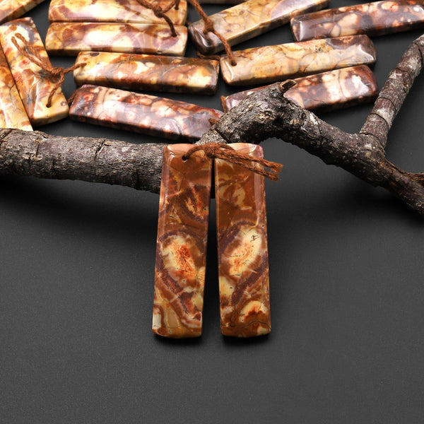 Natural Bird's Eye Rhyolite Rectangle Earrings Drilled Matched Gemstone Bead Pair A4
