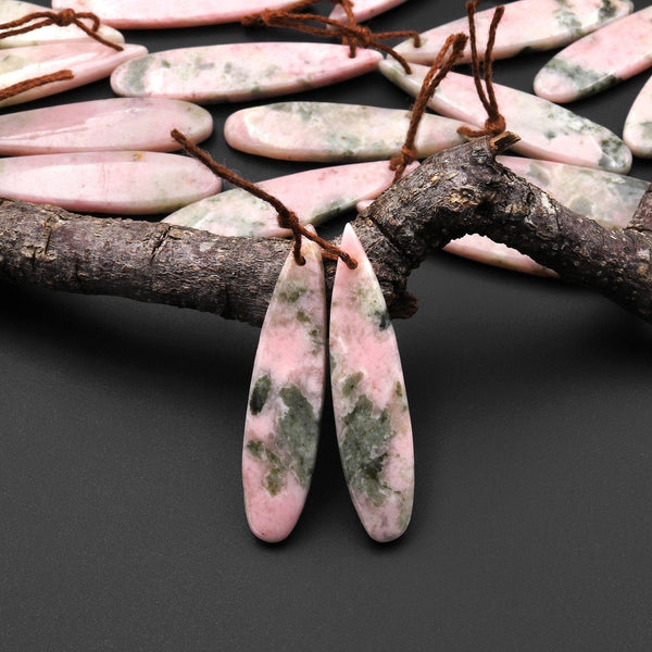 Rare Natural Nevada Lapis Earring Pair Teardrop Matched Earthy Pink Green Gemstone Beads A11