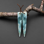 Natural Green Mountain Jade Earring Pair Long Dagger Triangle Drilled Cab Pair Matched Gemstone Beads