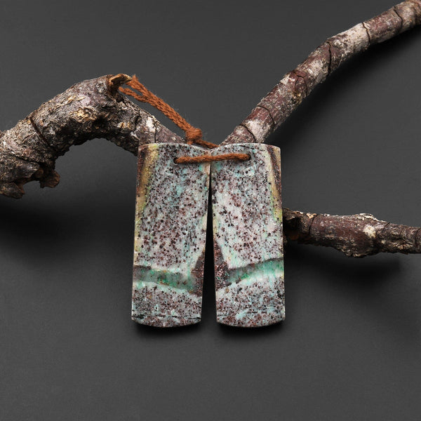 Natural Chrysocolla in Copper Earring Pair Drilled Cabochon Cab Pair Flat Rectangle Matched Gemstone Bead Pair From Arizona A7