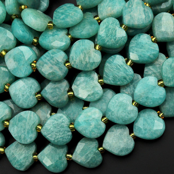 Natural Russian Amazonite Faceted Heart Beads 12mm Gemstone 15.5" Strand
