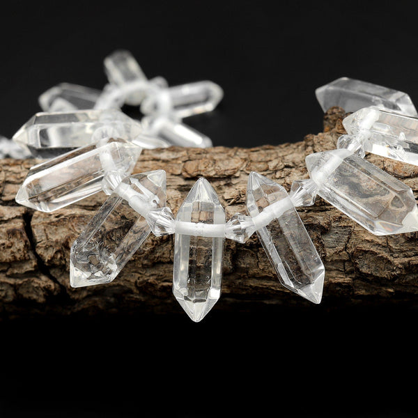Natural Rock Crystal Quartz Beads Faceted Double Terminated Points Side Drilled Healing Gemstone Focal Pendant Bead 15.5" Strand A1