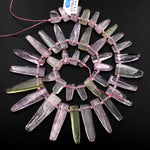 AAA Natural Violet Pink Green Kunzite Freeform Spike Beads Top Side Drilled Gemstone Graduated 15.5" Strand A1