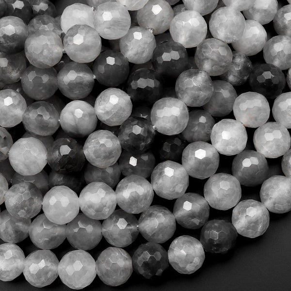 Faceted Natural Stormy Grey Cloudy Quartz Round Beads 8mm 15.5" Strand