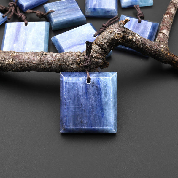 Natural Blue Kyanite Faceted Square Cushion Pendant Gemstone Focal Bead