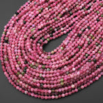 Faceted Natural Pink Green Tourmaline 3.5mm Round Beads Gemstone 15.5" Strand
