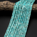 Natural Peruvian Blue Amazonite 4x4mm Small Smooth Spacer Tube Cylinder Beads 15.5" Strand