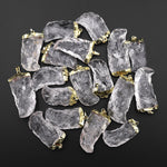 Natural Rough Raw Rock Crystal Quartz Pendants Hand Hammered Claw Gold Plated