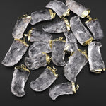 Natural Rough Raw Rock Crystal Quartz Pendants Hand Hammered Claw Gold Plated