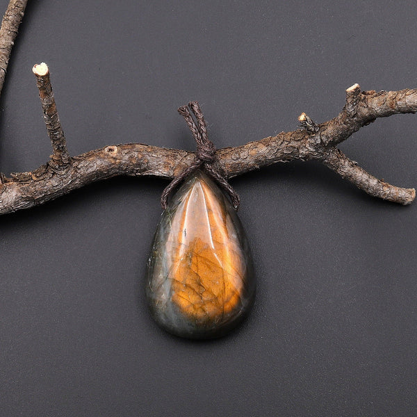AAA Natural Golden Rainbow Labradorite Teardrop Side Drilled Pendant A4