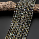 Flashy Natural Labradorite Faceted Drum Barrel Rice Beads 15.5" Strand