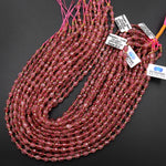 AAA Faceted Natural Strawberry Quartz Drum Barrel Rice Beads 15.5" Strand