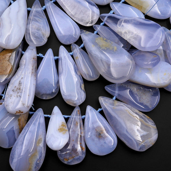 Natural Blue Chalcedony Freeform Teardrop Beads Side Drilled Gemstone Focal Pendant 15.5" Strand