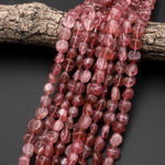 Delicious Natural Red Strawberry Quartz Freeform Pebble Nugget Beads Gemstone 15.5" Strand