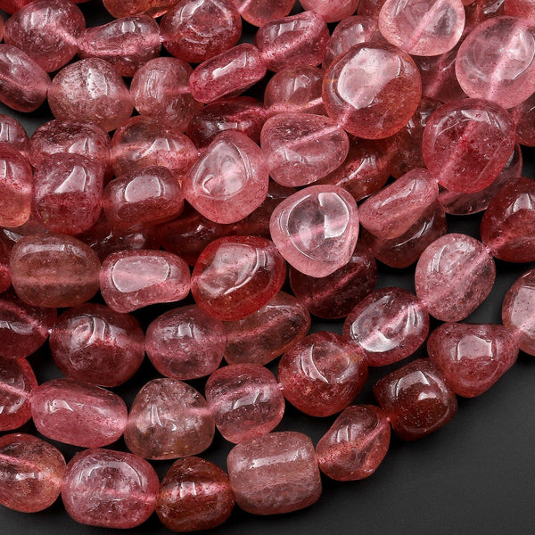 Delicious Natural Red Strawberry Quartz Freeform Pebble Nugget Beads Gemstone 15.5" Strand