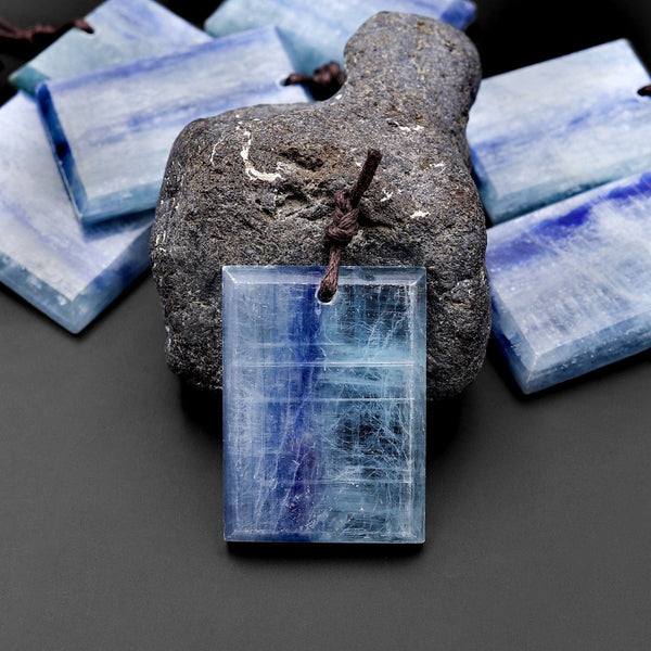 Natural Blue Kyanite Faceted Rectangle Cushion Pendant Gemstone Focal Bead A3