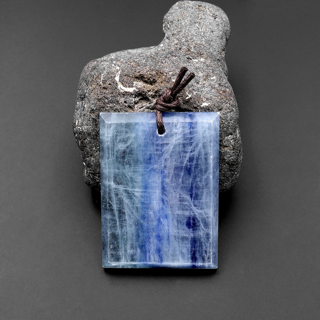 Natural Blue Kyanite Faceted Rectangle Cushion Pendant Gemstone Focal Bead A1