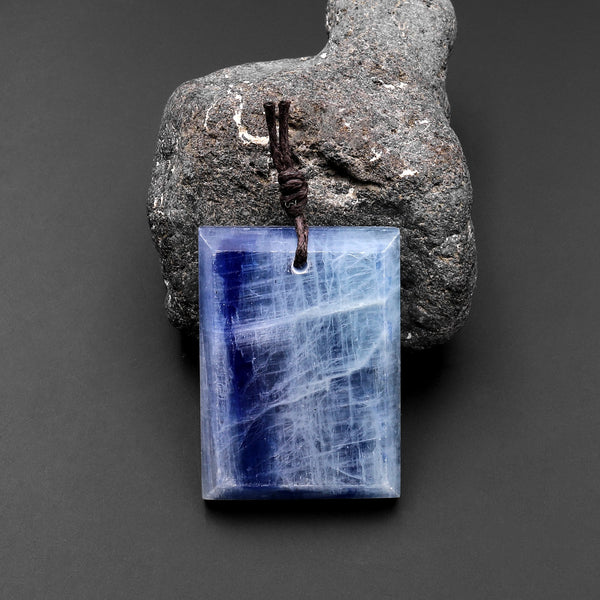 Natural Blue Kyanite Faceted Rectangle Cushion Pendant Gemstone Focal Bead A2