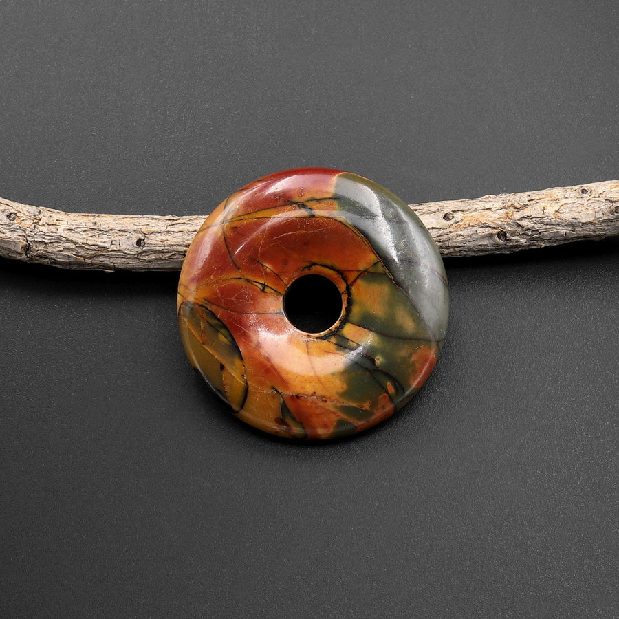 Red Creek Jasper Donut Pendant 30mm Aka MultiColor Picasso Jasper Cherry Creek Jasper A2