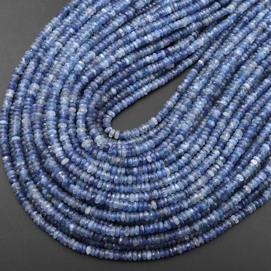 AAA Natural Silvery Blue Kyanite 4mm Rondelle Beads 15.5" Strand