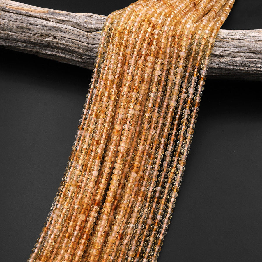 AAA Faceted Natural Citrine Rondelle Beads 4mm 15.5" Strand