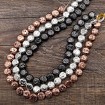 Titanium Lava Coin Bead 12mm Natural Volcanic Rock Stone Metallic Silver Black Gunmetal Rose Gold Plated 15.5" Strand