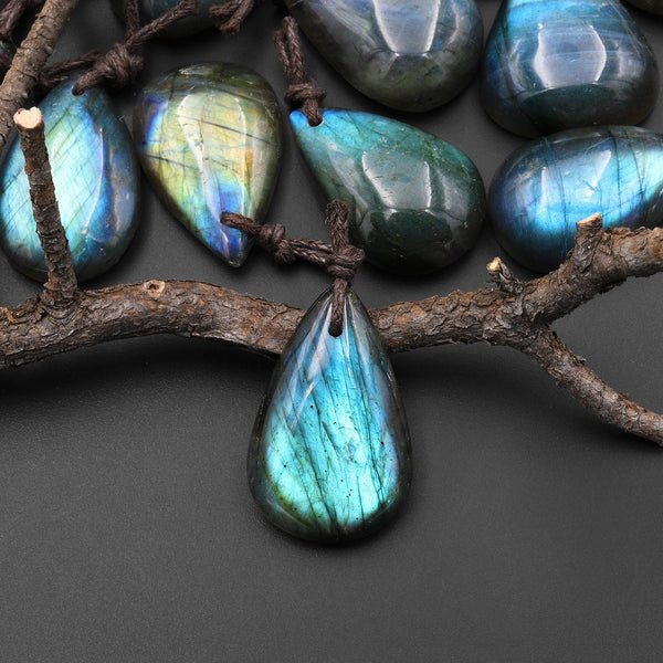 AAA Natural Rainbow Labradorite Teardrop Front Drilled Pendant A1