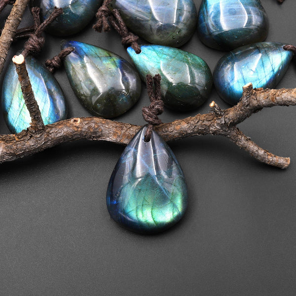 AAA Natural Rainbow Labradorite Teardrop Front Drilled Pendant A3