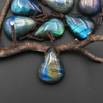 AAA Natural Rainbow Labradorite Teardrop w/ Stripes Side Drilled Pendant