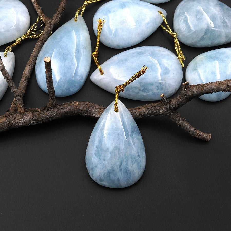Natural Soft Blue Aquamarine Teardrop Pendant Gemstone