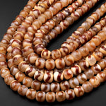 Tibetan Agate 10mm Short Barrel Beads Dzi Agate Golden Sandy Peach Mala Antique Boho Beads 15.5" Strand