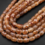 Tibetan Agate 14mm Barrel Beads Dzi Agate Golden Sandy Peach Mala Antique Boho Beads 15.5" Strand