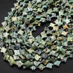 4 Four Leaf Clover Beads Natural African Turquoise Carved Faceted Flower Gemstone 15.5" Strand
