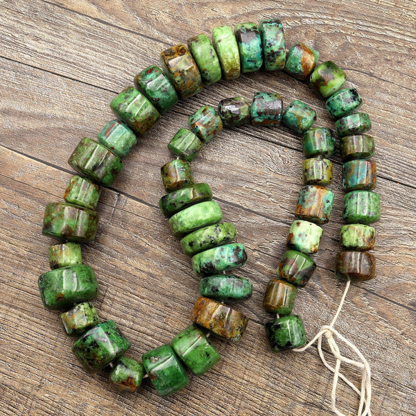 Rare Natural Parror Wing Chrysocolla Large Handmade Rondelle Beads Gemstone 24.5" Strand A4