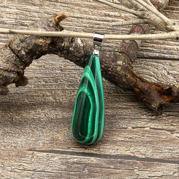 AAA Natural Malachite Pendant Long Teardrop Briolette Gemstone Jewelry A1