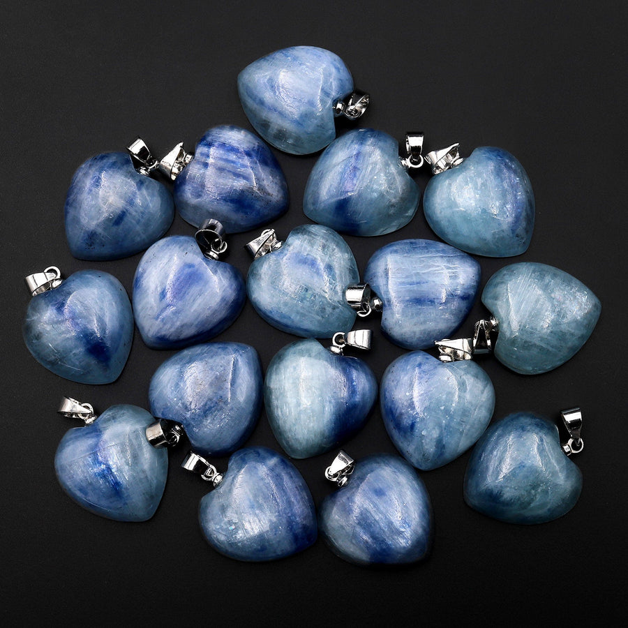 Natural Blue Kyanite Heart Pendant Gemstone Focal Bead