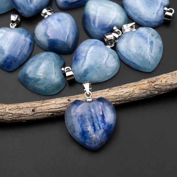 Natural Blue Kyanite Heart Pendant Gemstone Focal Bead A3