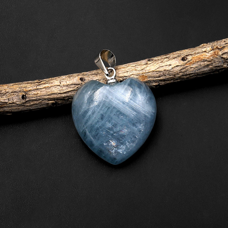 Natural Blue Kyanite Heart Pendant Gemstone Focal Bead A1