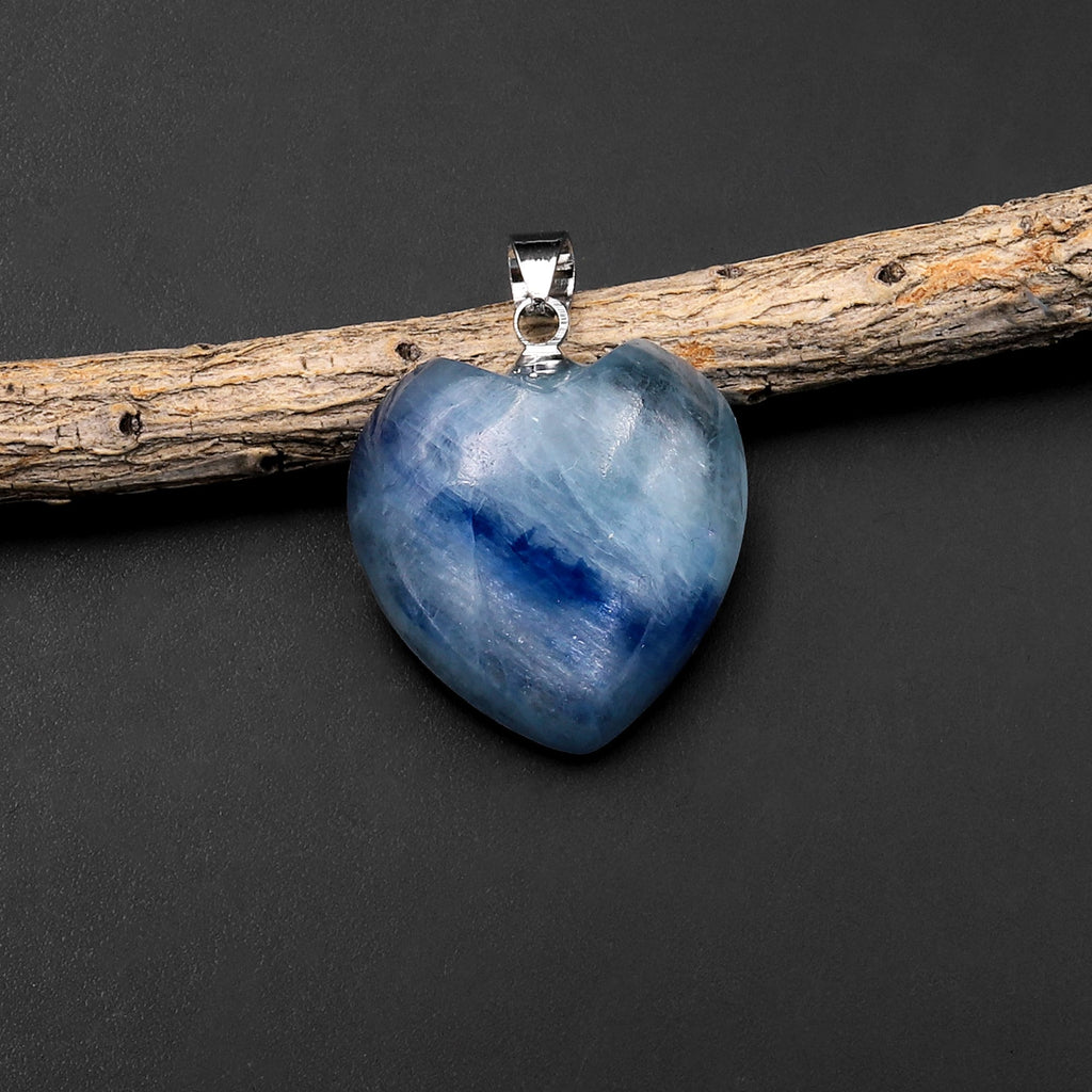Natural Blue Kyanite Heart Pendant Gemstone Focal Bead A2
