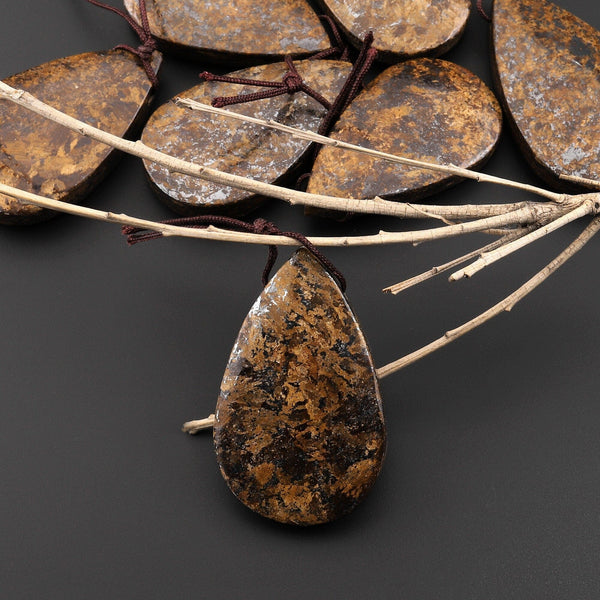 Natural Bronzite Teardrop Side Drilled Pendant Focal Bead A1