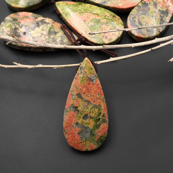 Natural Unakite Teardrop Pendant Focal Bead A1