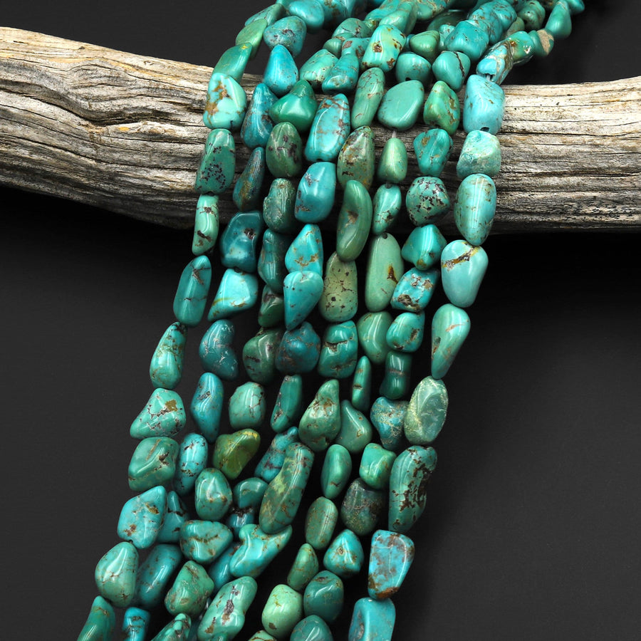 Genuine Natural Green Blue Turquoise Freeform Pebble Shape Beads Nuggets 15.5" Strand