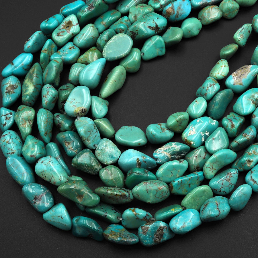 Genuine Natural Green Blue Turquoise Freeform Pebble Shape Beads Nuggets 15.5" Strand