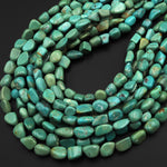 Genuine Natural Green Turquoise Freeform Pebble Shape Beads Nuggets 15.5" Strand
