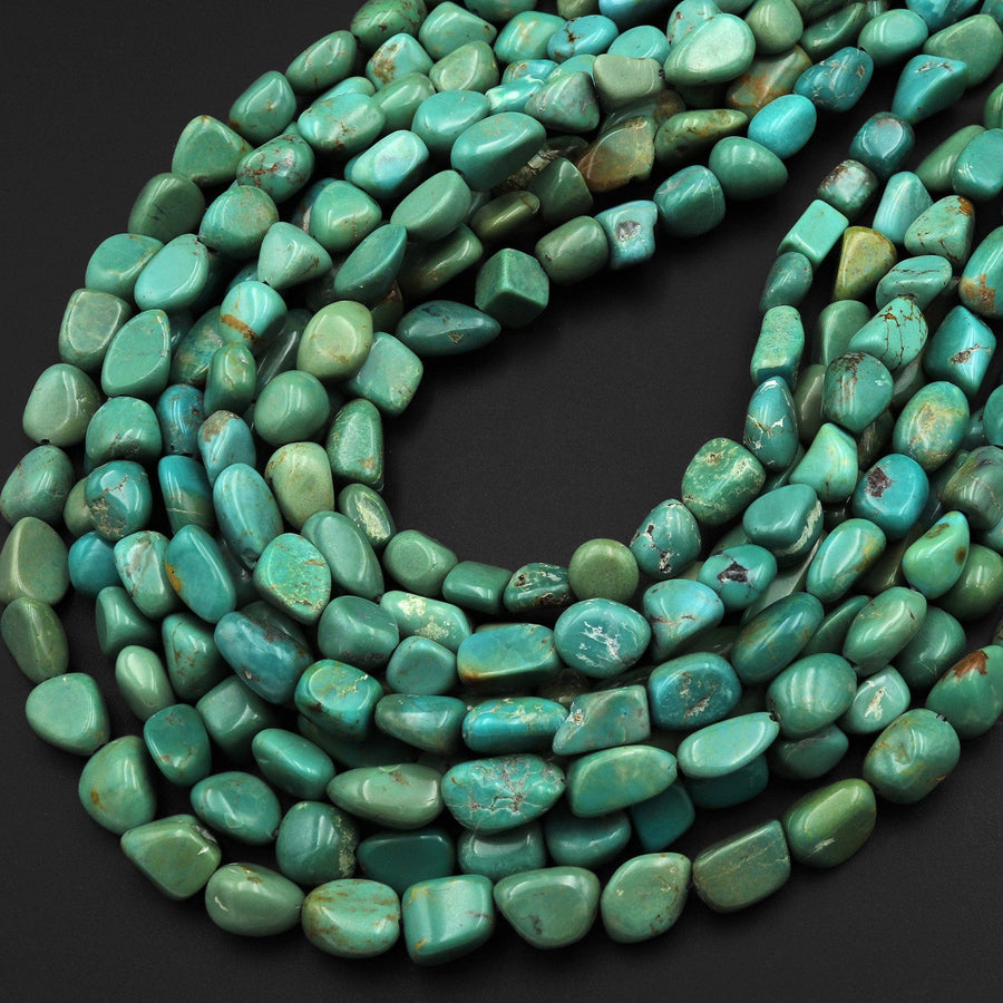 Genuine Natural Green Turquoise Freeform Pebble Shape Beads Nuggets 15.5" Strand
