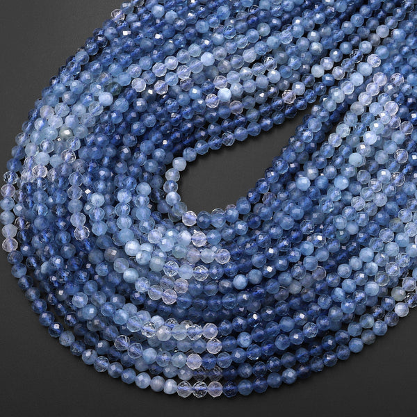 AAA Natural Santa Maria Blue Aquamarine 4mm Faceted Round Beads Multicolor Gradient Shades 15.5" Strand