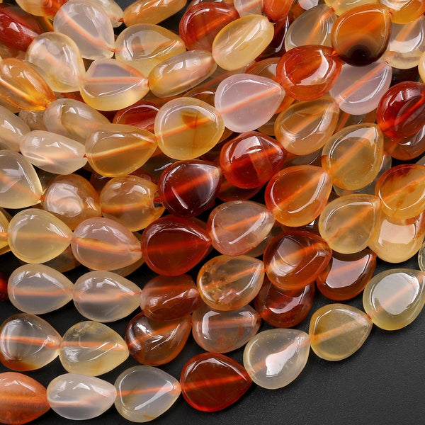 Natural Carnelian Smooth Teardrop Heart Gemstone Beads 15.5" Strand